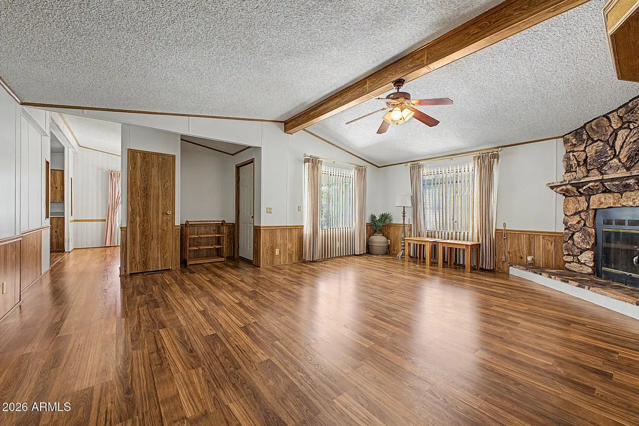 Bright open living space with laminate flooring