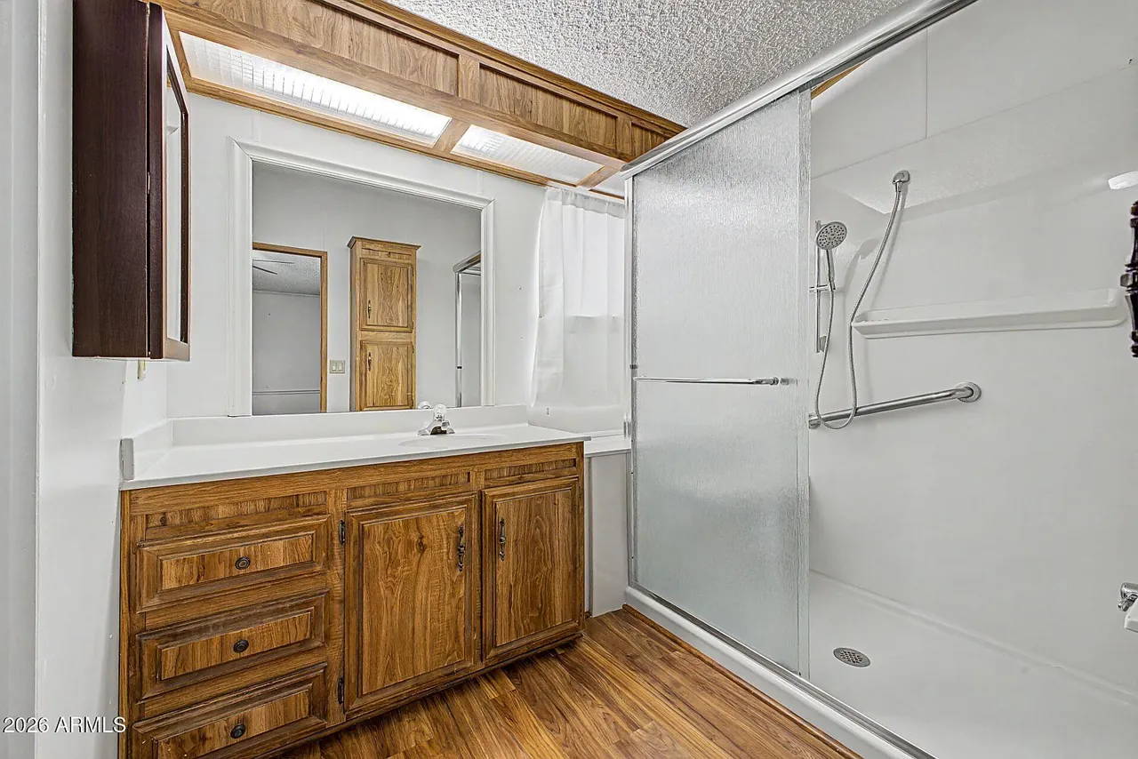 Bathroom vanity with wood cabinetry
